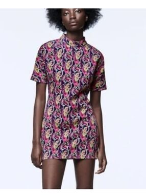 Zara Multicolor Pink Patterned Mini Dress